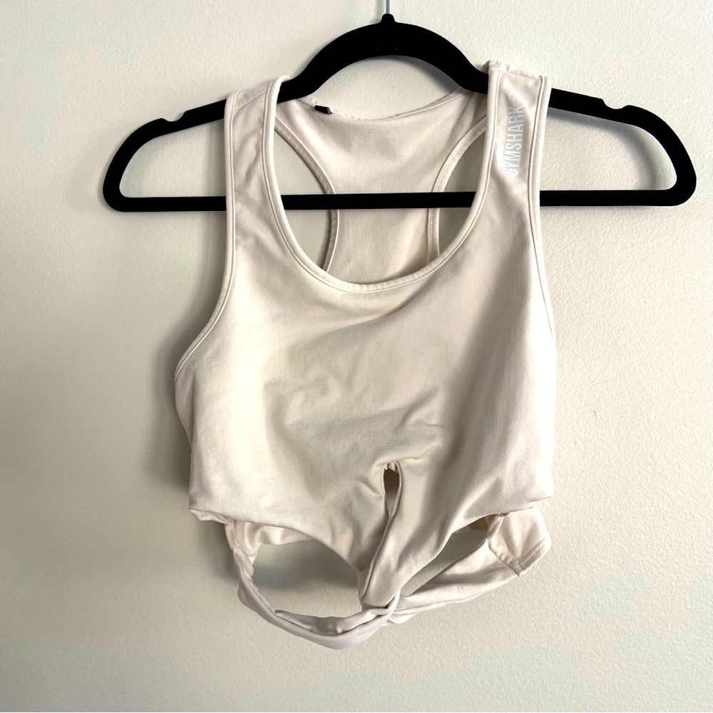 Cream Cropped Athletic Top and Sports Bra with Twist